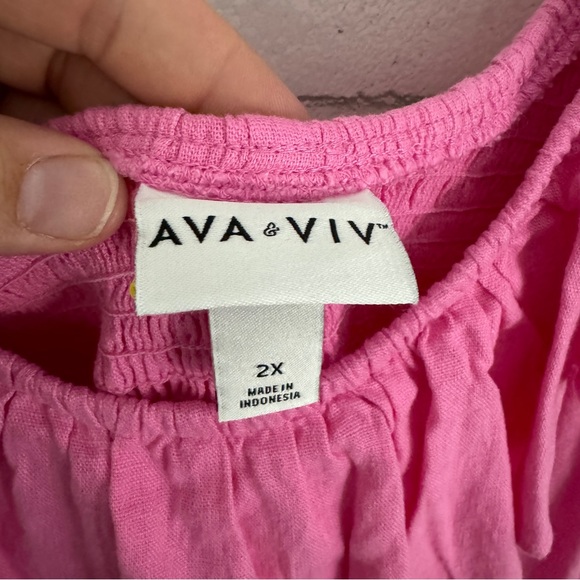 AVA & VIV Pink Ruffle Linen Empire Waist Dress - Picture 9 of 10